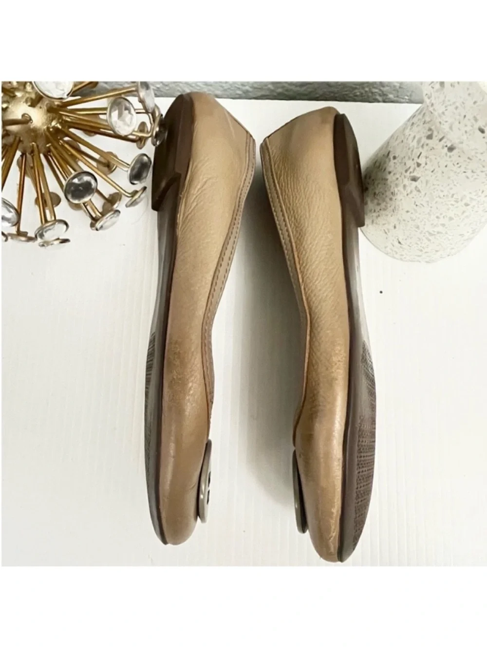 Tory Burch Taupe Leather Reva Slip On Ballet Flats Size 8